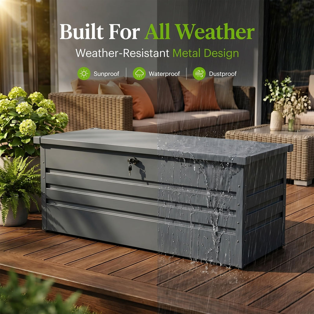 Zolyndo 260 Gallon Waterproof Metal Deck Box, Extra Large Outdoor Storage Box with Hydraulic Lid for Outside Patio, Cushions, Garden Tools, Pool Supplies (Black)