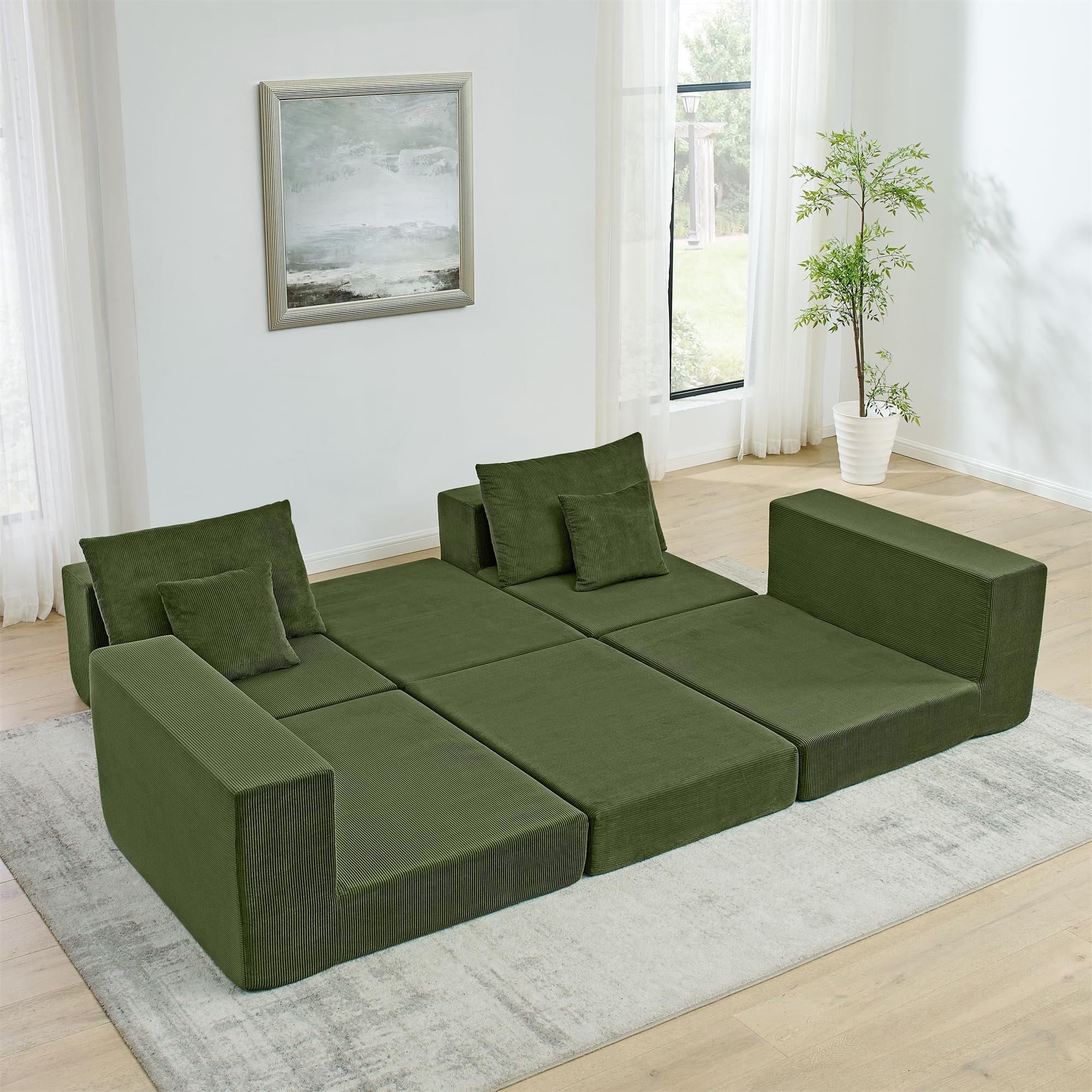 Cloud Modular Sectional Sofa Convertible Sleeper Sofa Bed, Comfy Boneless Couch for Living Room, Modern L-Shaped Cloud Couch in A Box with Reversible Chaise, Customizable Floor Sofa Bed