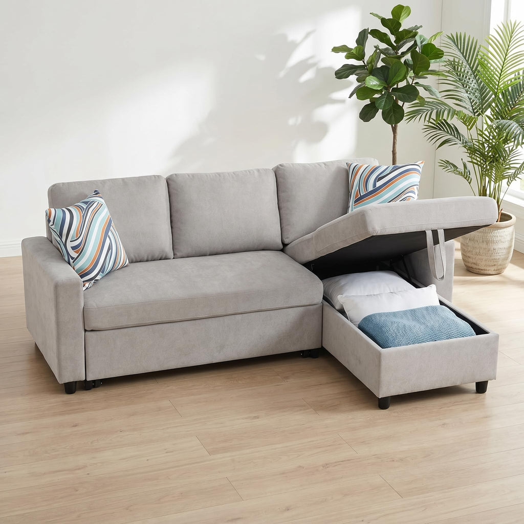Trygoal Pull Out Couch, L Shaped Sectional Couch with Pull Out Bed, Convertible Sofa Bed with Storage Chaise, Queen Size Sleeper Sofa, Sofa Bed Couch, Sleeper Sofa with Storage, Gray