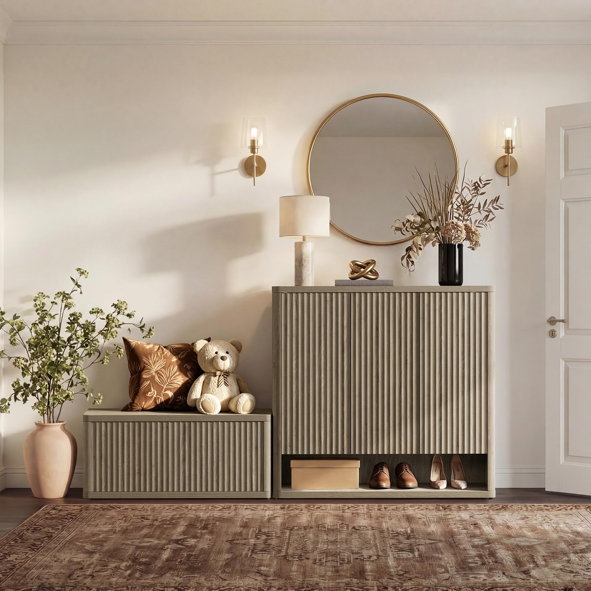 SICOTAS Shoe Cabinet 47.2" Wide Freestanding Hidden Shoe Storage Cabinet with 3 Doors & 4 Adjustable Shelves Tall Modern Shoes Rack Organizer Cabinets Storage for Entryway Hallway Living Room Entrance