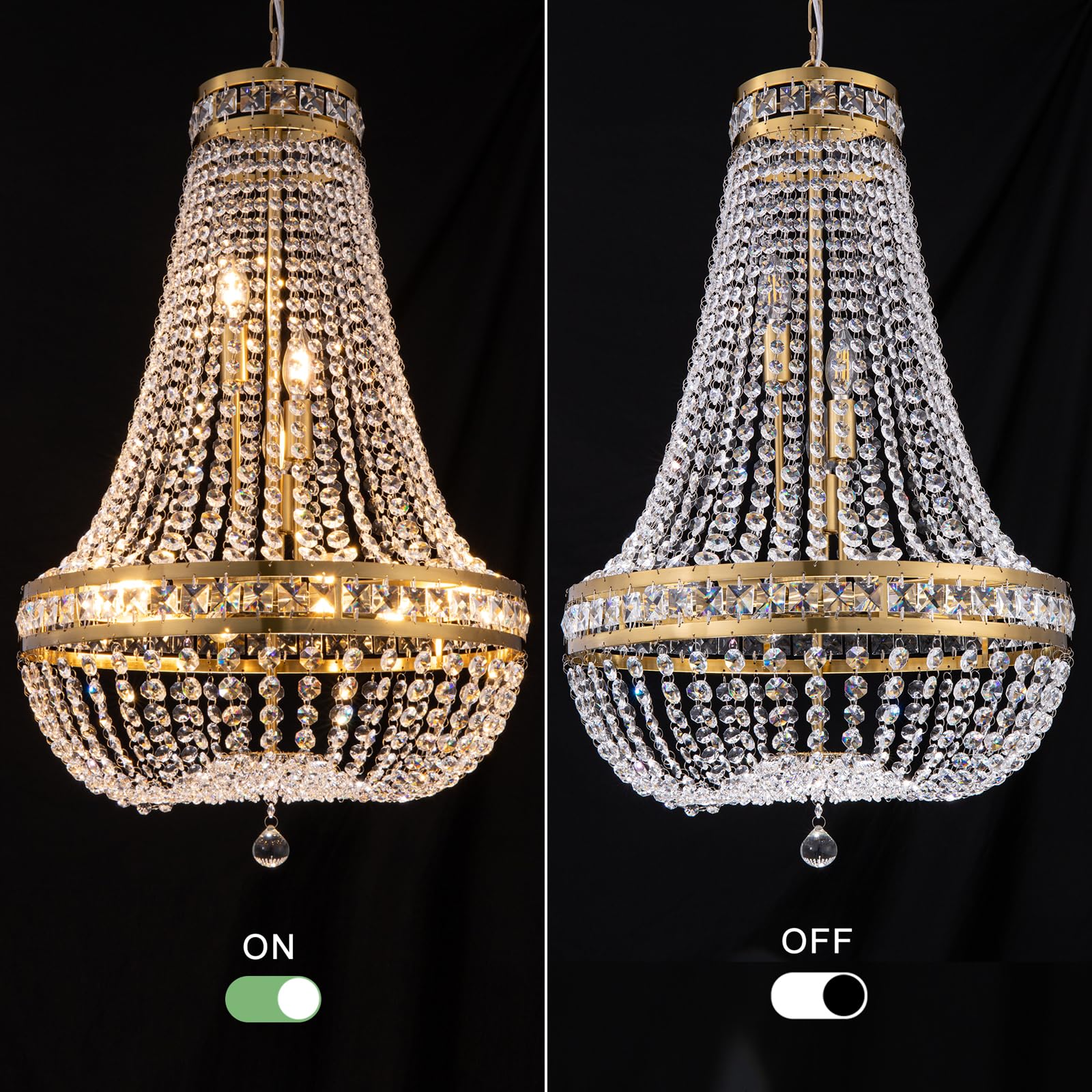 Wellmet Crystal Chandelier Light, 8 Lights French Empire Chandeliers Lighting Ceiling Fixture Hanging Pendant for Dining Living Room Foyer Kitchen Bedroom Entryway, 20''W (Brass, 20)