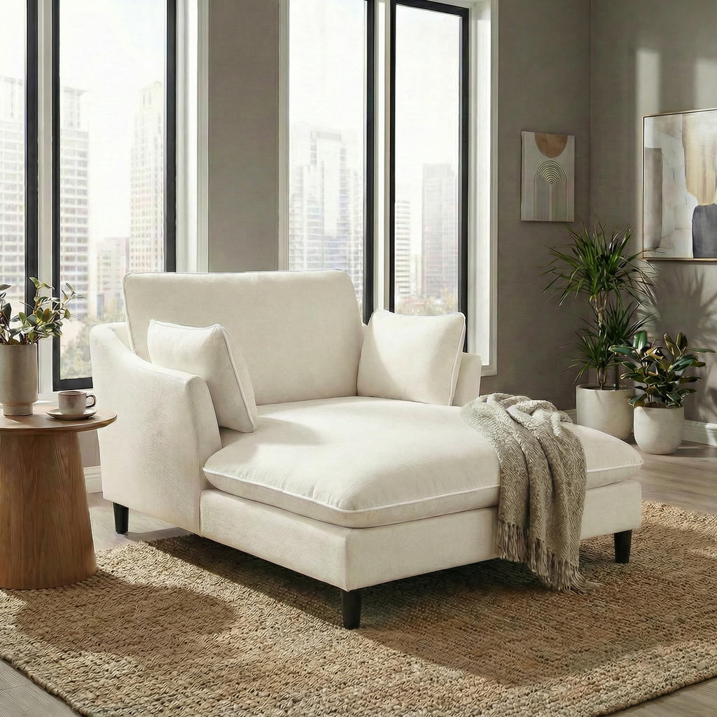 Merax Boneless Chaise Lounge Chair Indoor, 51.2" Modern Oversized Chaise Lounge Reading Chairs with 2 Pillows, Comfy Chenille Sleeper Sofa Couch for Living Room Bedroom Apartment, Beige