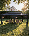 KYBOLT 12x20 Ft Hardtop Gazebos with Heavy Duty Double Roof, Nettings and Curtains Galvanized Steel Outdoor Gazebos for Patio, Backyard, Deck, Lawn (Grey)
