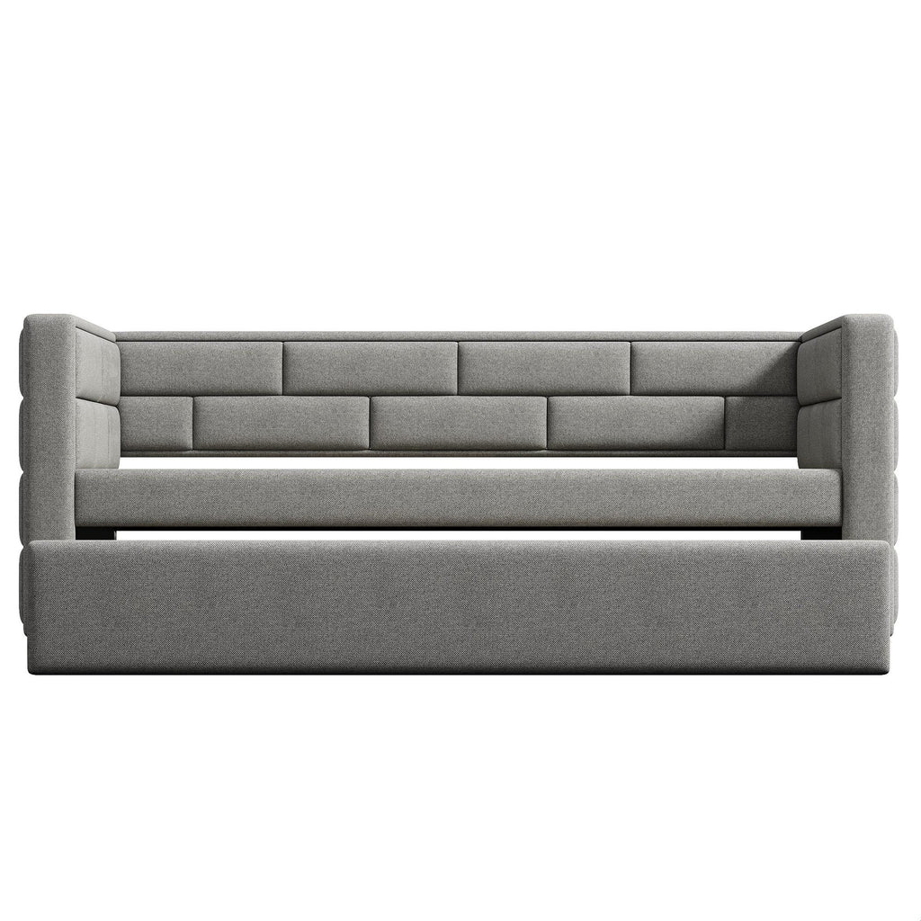GDFStudio Twin Upholstered Daybed with Trundle, Fabric Daybed Frame with Padded Back and Sides, Pull-Out Sofa Bed for Living Room Bedroom Guest Room, Gray