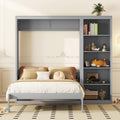PacknWood Acosure Queen Size Murphy Five-Layer Cabinet,Solid Wood Storage Hidden Wall Beds Frame,W/Dual Piston Metal Folding Mechanism Designed,Space-Saving,for Home Office,Study,Guest Room,Gray