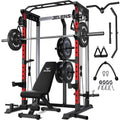 JELENS C21 Power Cage, 2000LBS Multi-Function Power Rack with Independent Dual Pulley System, All-in-One Squat Rack for Cable Crossover, Home Gym Workout Machine (Red,140LBS Black)