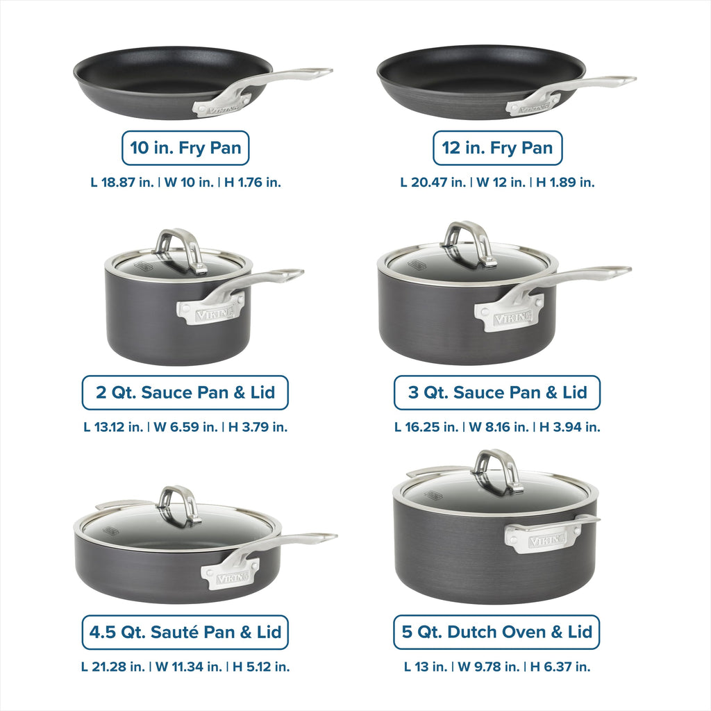 Viking Pots and Pans Set Non Stick, 10 Piece Hard Anodized Kitchen Cookware with Glass Lids, Black