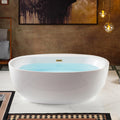 WOODBRIDGE 66" Acrylic Freestanding Bathtub Contemporary Soaking White Tub with Brushed Gold Overflow and Drain，B0027-BG