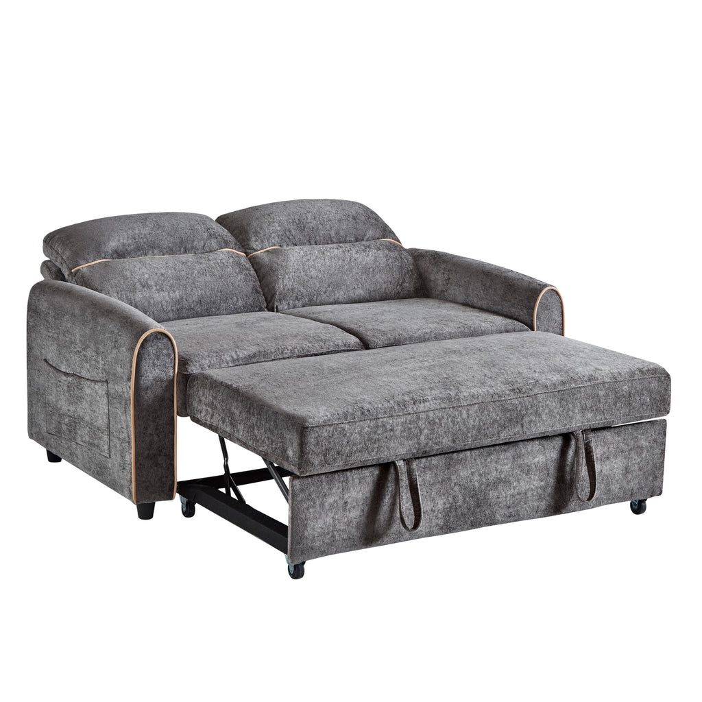 Eafurn 3 in 1 Convertible Sleeper Sofa Pull Out Couch Bed, 58" Chenille Futon Loveseat Recliner Daybed w/Reclining Backrest,Side Pockets and USB Ports for Living Room