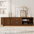 Merax 70.8" Fluted TV Stand for 65-70 Inch TVs, Modern Wood Entertainment Center with Sliding Doors, Storage Drawers, Rounded Corners, Easy-Clean Media Console Cabinet, Antique Brown