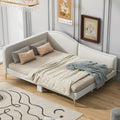 Full Size Upholstered Daybed with Headboard and Armrest, Linen-Finish Bed with Support Legs, Modern Sofa Bed for Guest Rooms, Studio Apartments, or Living Spaces, Sturdy Pine Wood Frame, Beige
