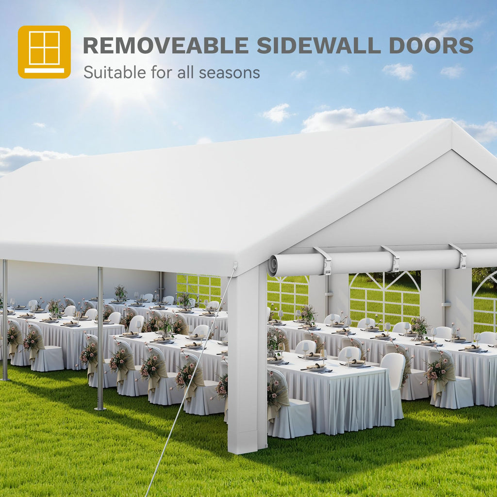 DWVO 20x30ft Party Tent Outdoor Heavy Duty Wedding Event Shelters Galvanized Canopy with Upgraded Large Roof, 2 Storage Bags, Removable PVC Sidewalls, White