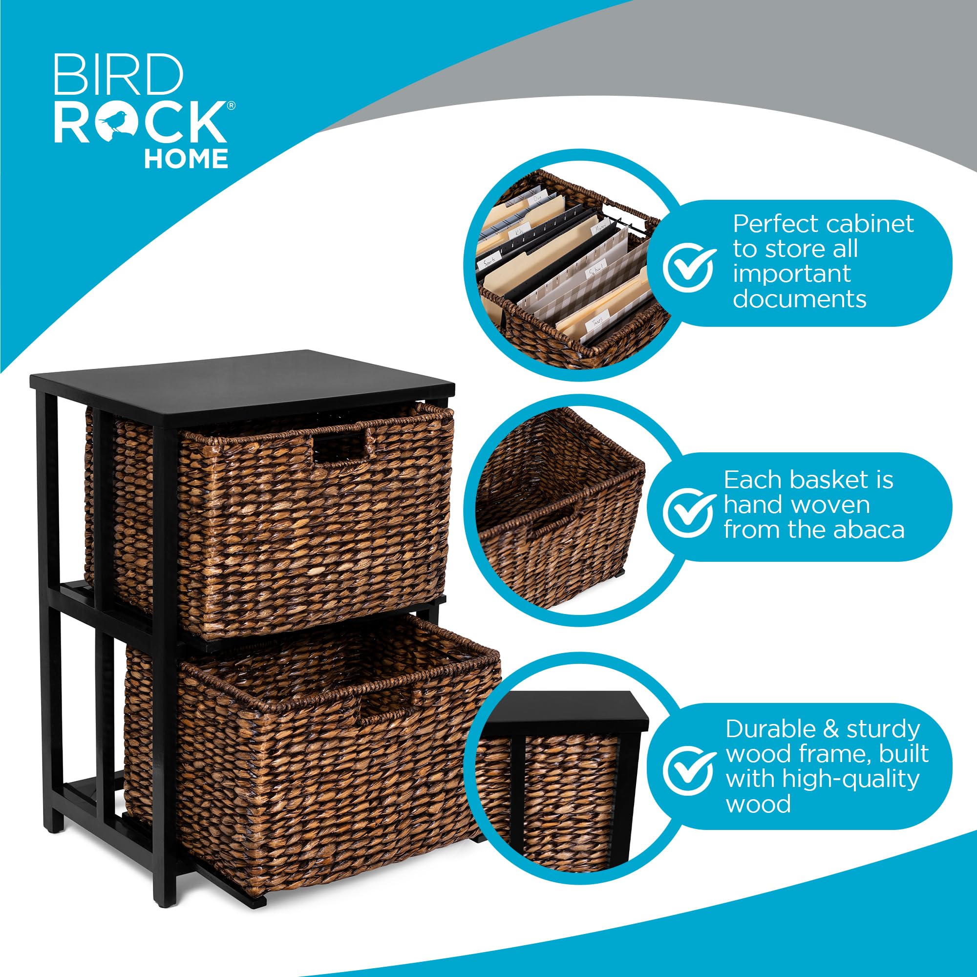 BIRDROCK HOME 2 Tiered File Cubby w/Wood Top - File Cabinet, Home Office Storage, Nightstand, Decorative Wooden Organizer | Desk, Modern Table, Shelves, Side Table, Craft Furniture - Brown Wash