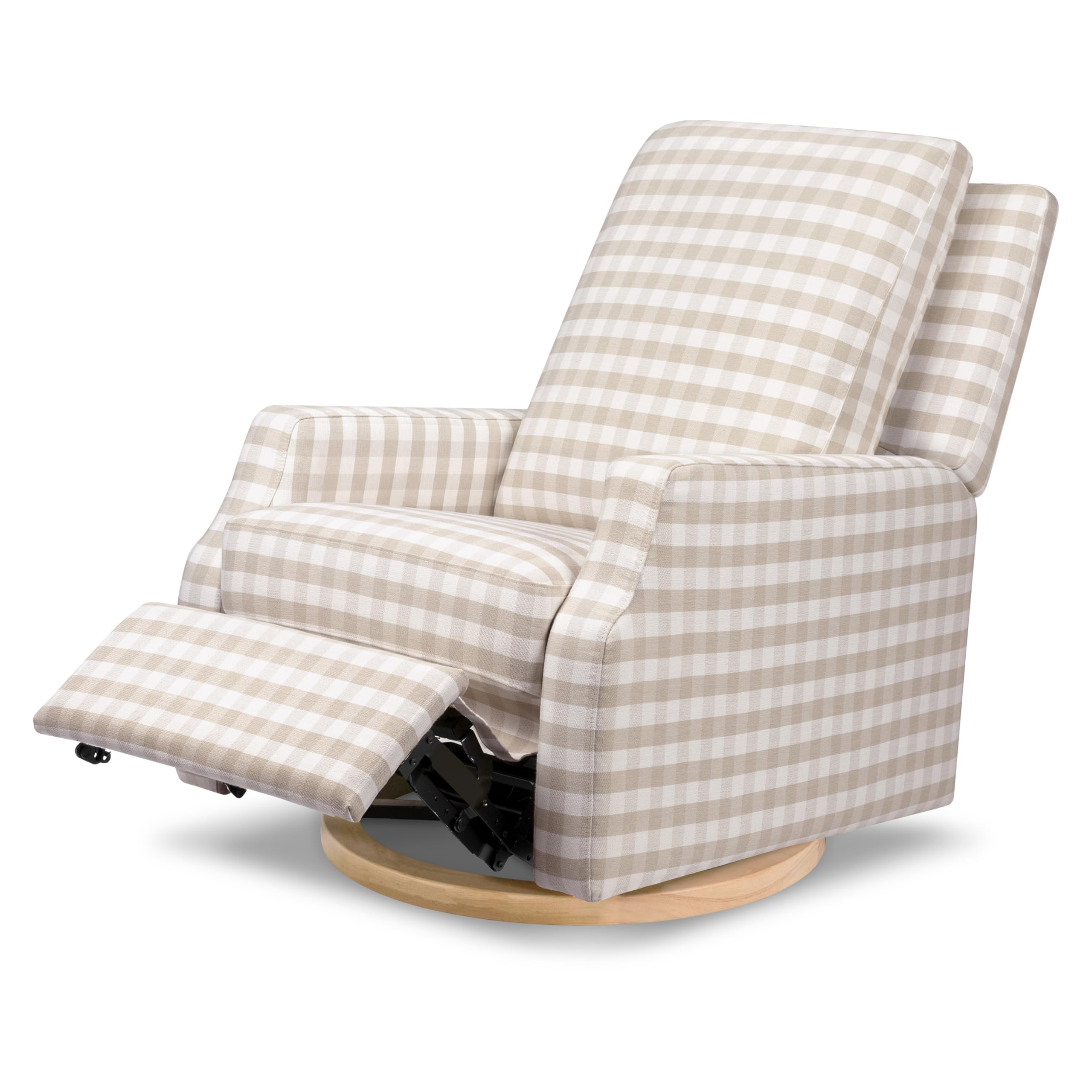 Namesake Crewe Glider Recliner Nursery Chair - GREENGUARD Gold & Certi-PUR US Certified Rocker Recliner - Glider Rocking Chair for Nursery & Living Room - Electronic, 270° Swivel, Tan Gingham