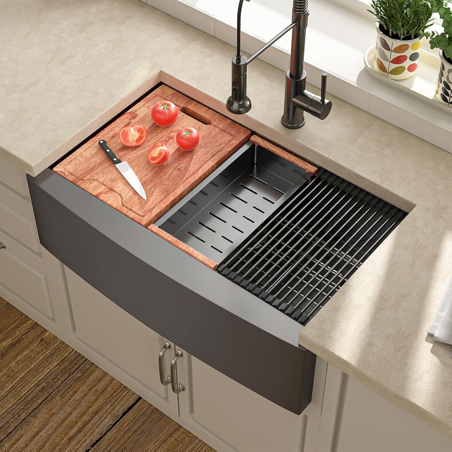30 Black Farmhouse Sink - Lordear 30 inch Farm Kitchen Sink Workstation Apron Front 16-Gauge Gunmetal Black Stainless Steel Single Bowl Deep Kitchen Farmer Sinks, 9" Apron Height