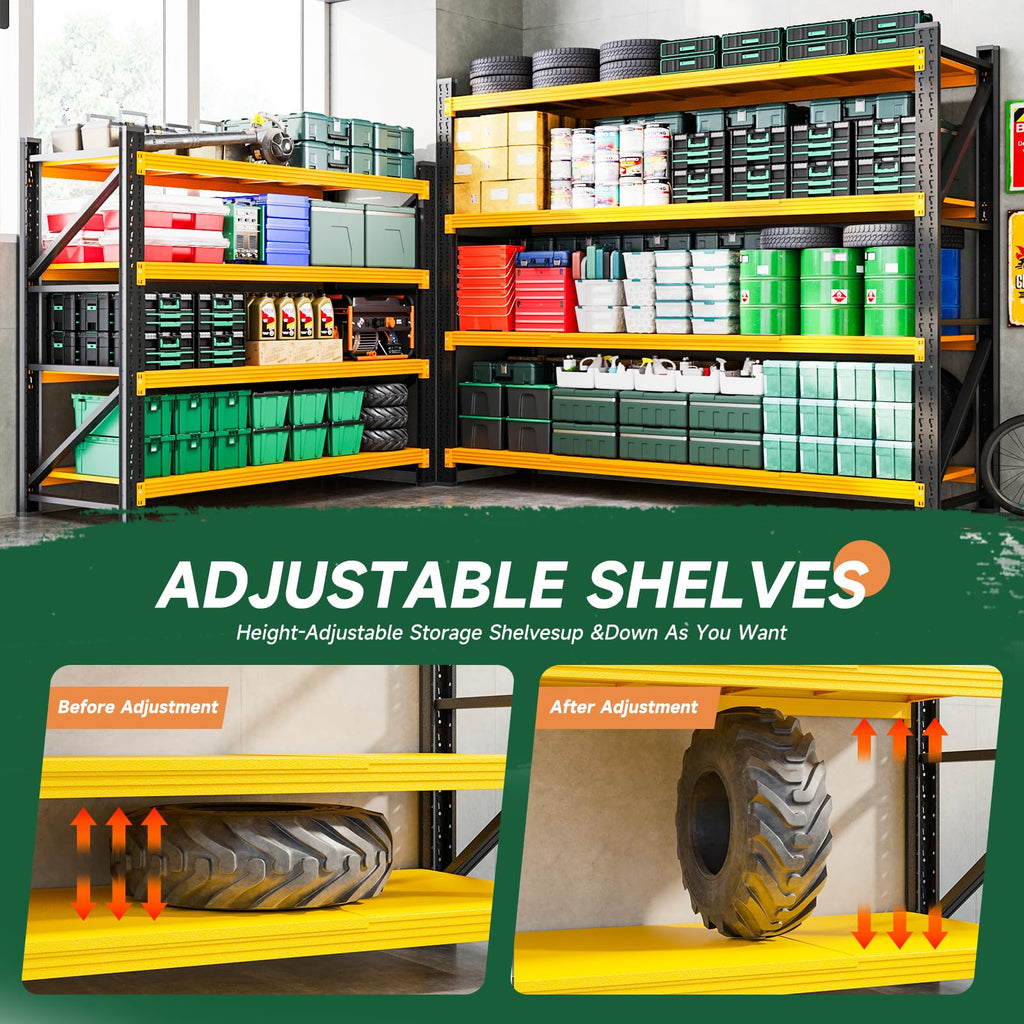 Letaya 6000LBS Heavy Duty Storage Shelves,79" W Metal Garage Shelving Units,4 Tier Large Tall Industrial Shelving,Adjustable Utility Rack Shelf for Warehouse,Basement (Yellow, 79" W x 24" D x 79" H)