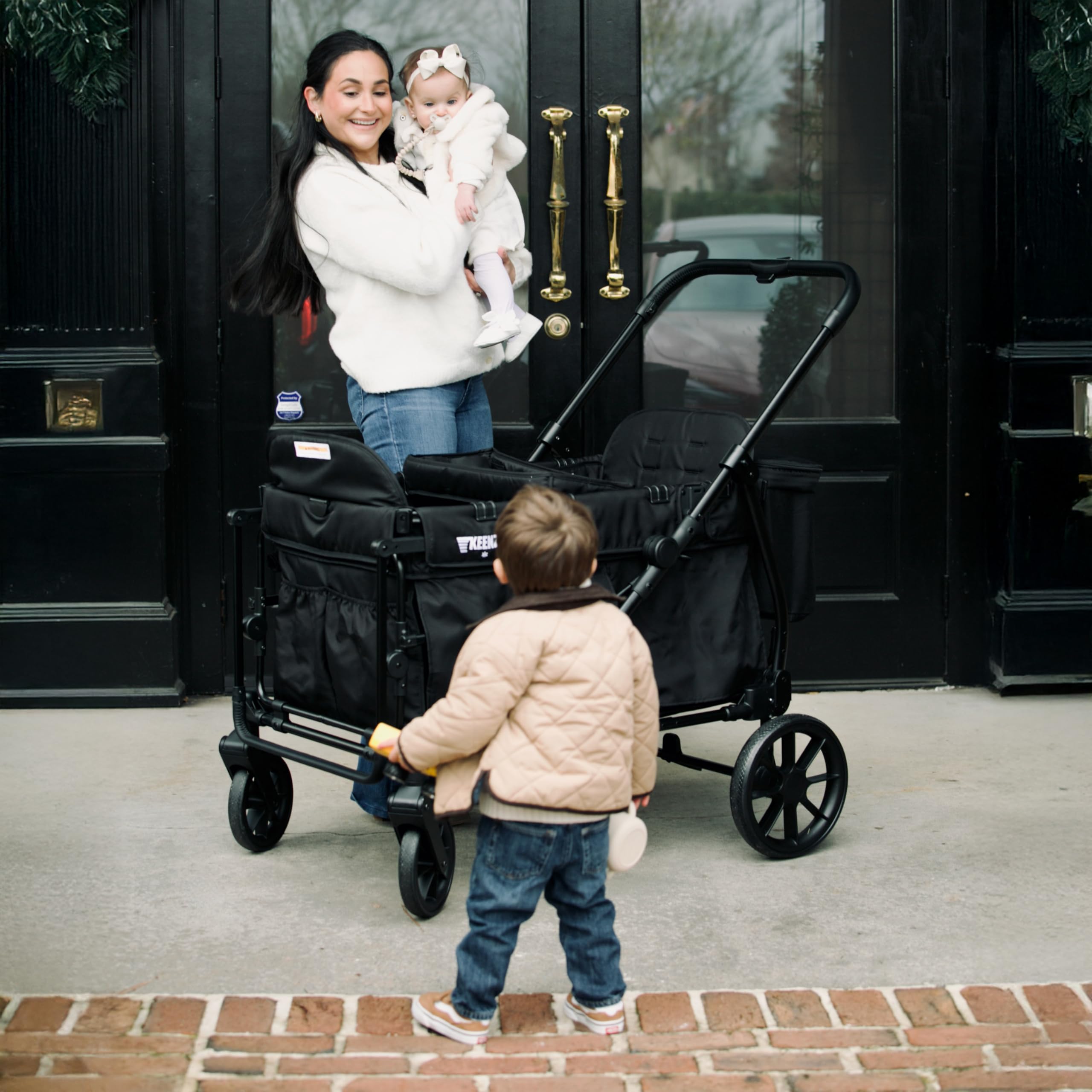 Keenz Viva 2-Passenger Compact Foldable Stroller Wagon with Canopy, Hybrid Push Pull Handle, EVA Wheels, and Storage – Lightweight Stroller Wagon for Toddlers and Kids, Black