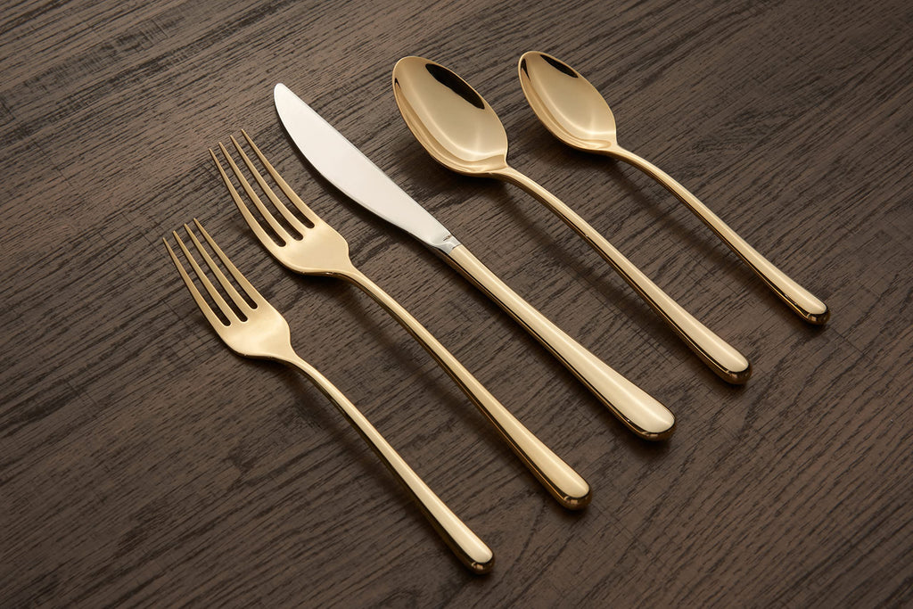 Cambridge Silversmiths Samantha Flatware Collection, 18/10 Stainless Steel, Dishwasher Safe, Gold Mirror, 20-Piece Flatware Set, Service for 4