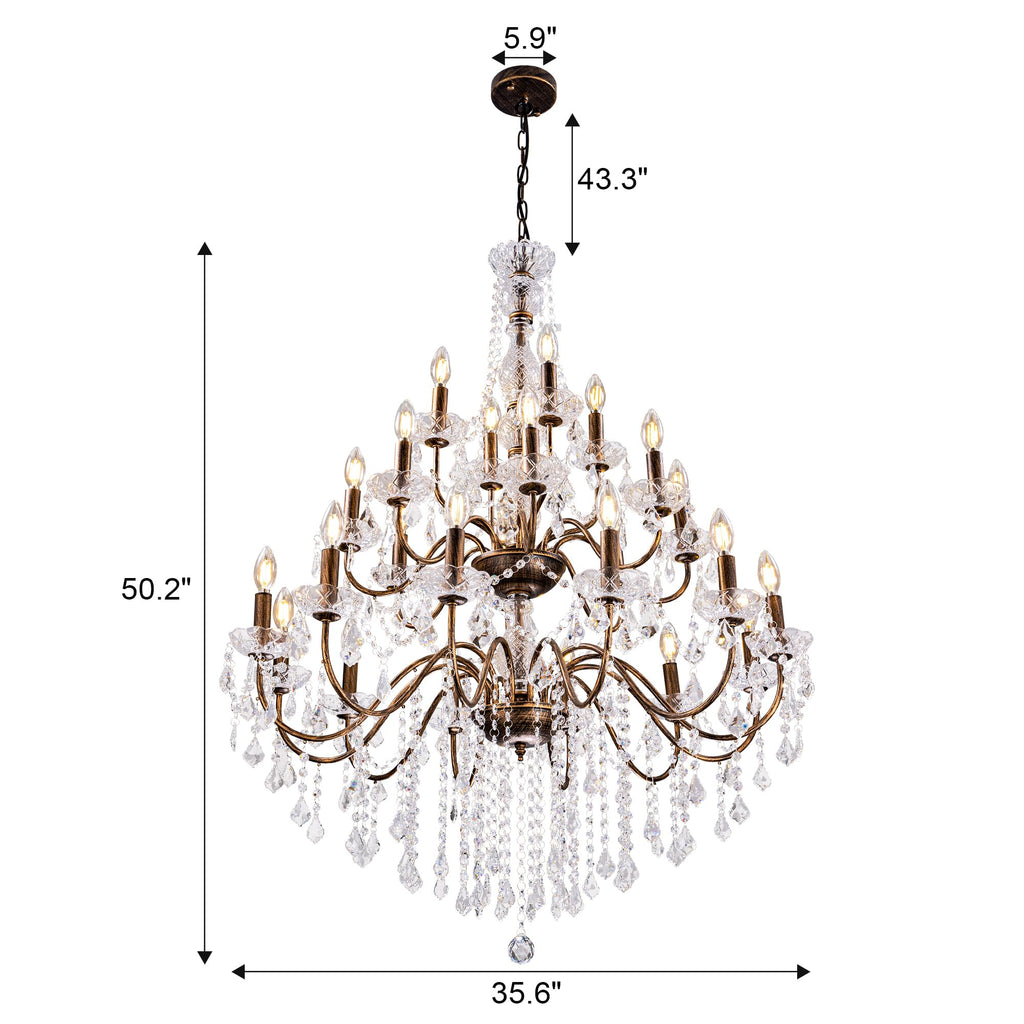 Wellmet Black Chandelier Light Fixture, Luxury Maria Theresa Crystal Chandeliers for High Ceiling Foyer, 24 Lights Hanging Pendant Light for Living Room EntryWay Hall Staircase Large 35.66" (Bronze)