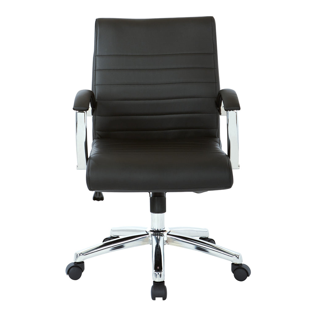 Office Star FL Series Executive Faux Leather Adjustable Office Chair with Built-in Lumbar Support, Low-Back, Black