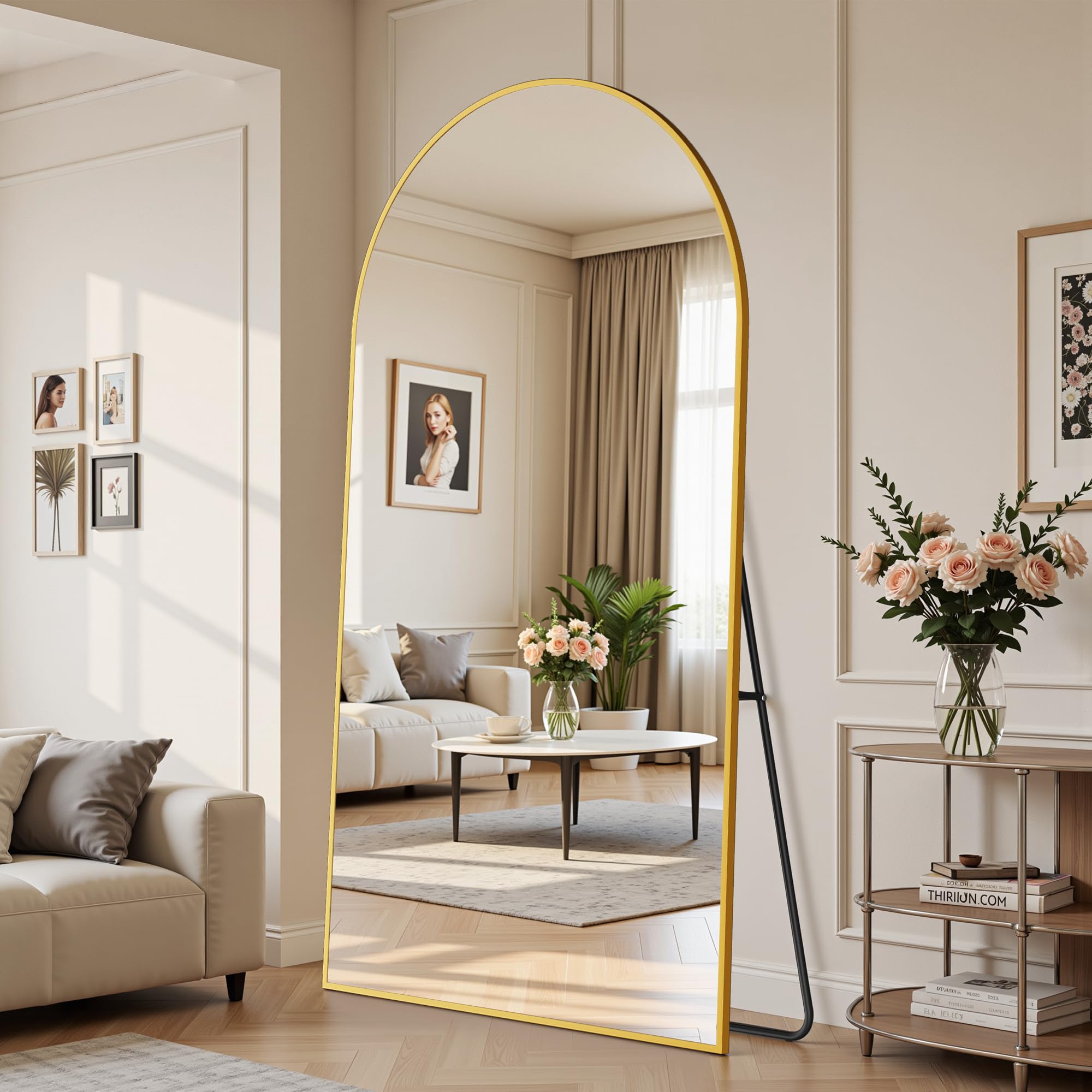Suidia Arched Oversized Full Length Mirror Floor 82"x44" - Large Freestanding Full Body Mirror with Aluminum Alloy Frame, Tempered Glass, Gold, Leaning/Wall Mounted for Bedroom, Living Room, Entrance