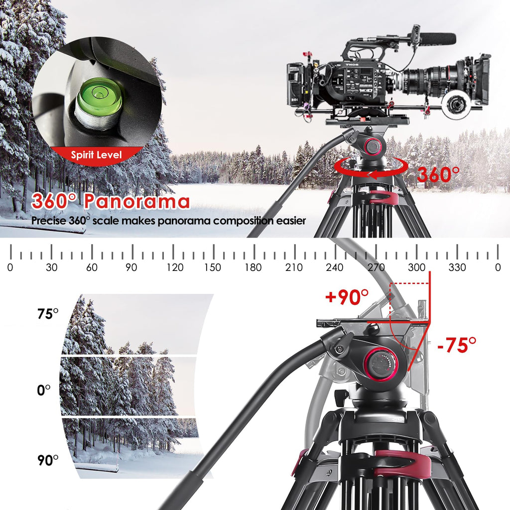 miliboo Heavy Duty Tripod Professional Video Tripod Fluid Head Tripod with Adjustable Damping, Photography Tripod for Large Equipment, Load 33 lbs, Included Ground Spreader, Aluminum MTT609A