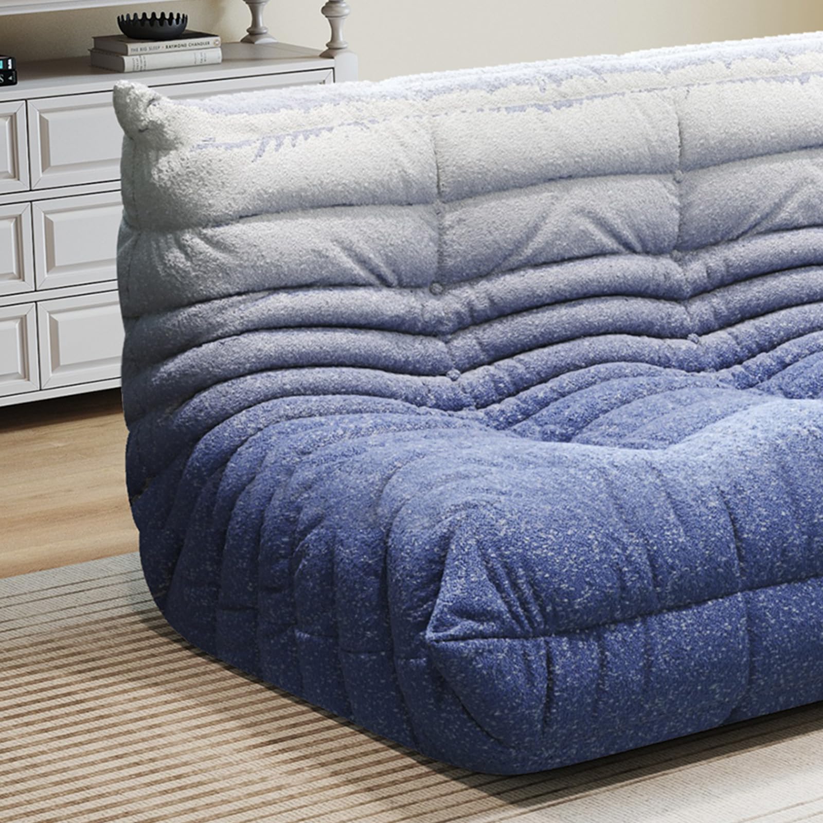 Selyteramy 3 Seat Oversized Bean Bag Chairs for Adults, Memory Foam Fireside Beanbag Couch, Comfy Bean Bag Lounger Lazy Sofa for Living Room, Bedroom, Playroom, White + Blue