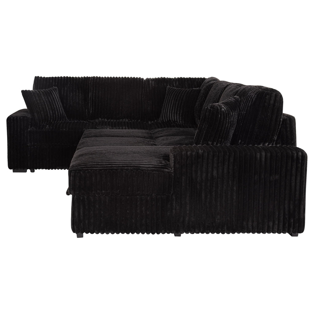 Coaster Home Furnishings - Devonshire - Sleeper Sectional Sofa with Pop-Up Sleep Surface, Storage Chaise, Three Accent Pillows and Pull-Out Bed - Living Room - Black - 511049
