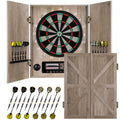 Yirinatek Electronic Dart Board, Decorative Dart Board Cabinet Set for Adults [12*Bronze Soft Tip Darts] [Cricket Game Mode] - Wooden Electric Dartboard Cabinet - Retro Case