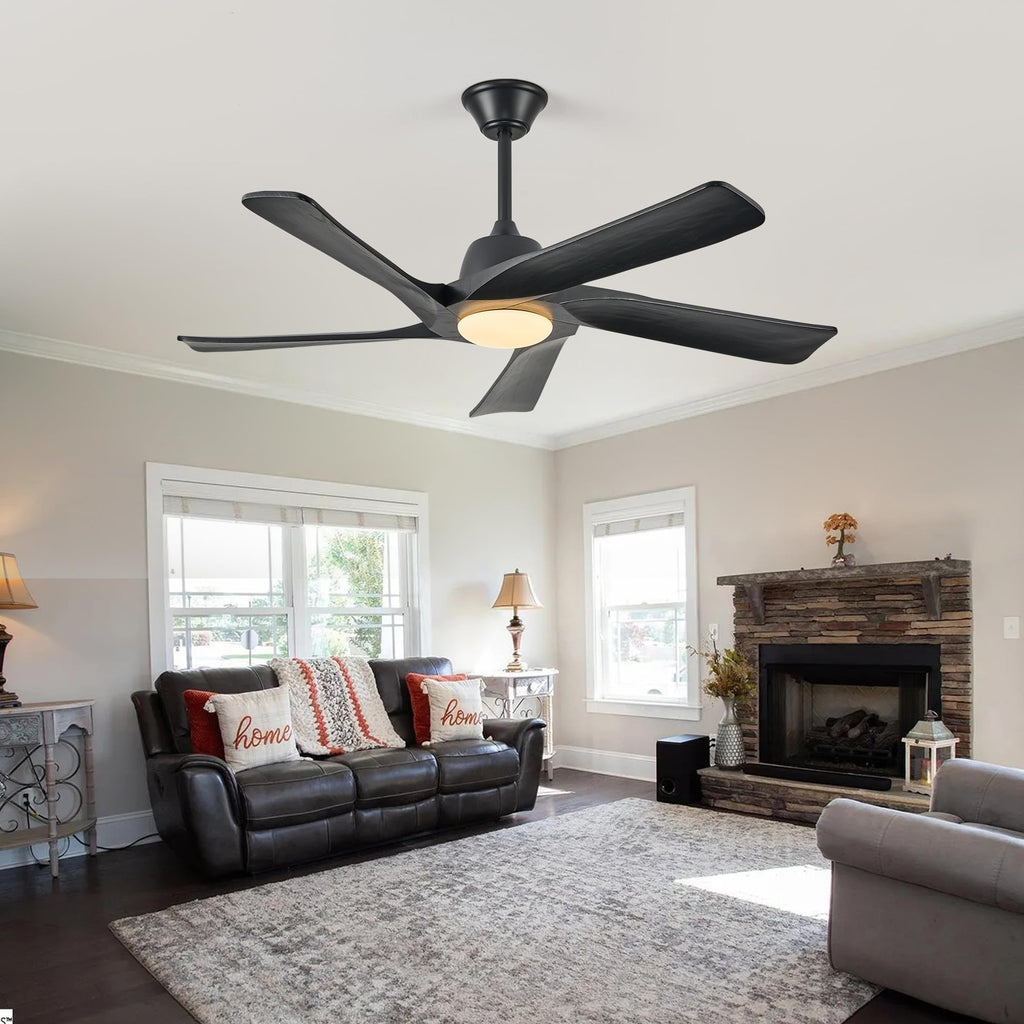 LVYEAYOU Ceiling Fan with Light, 52 Inch Solid Wood Ceiling Fans, Remote and APP Control, 3-color Dimmable, DC Motor, 6-speed Reversible, for Bedroom, Living Room, Black