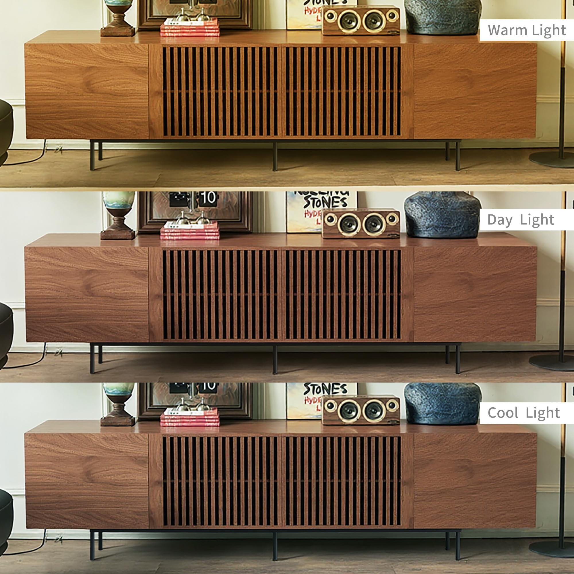 gaoyangjiaju 94.48" Mid Century Modern TV Stand for TVs up to 70"-90",Tv Console with 4 Storage Cabinets, Media Furniture for Living Room or Bedroom,Walnut
