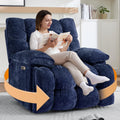 GARTMILAN Oversized Power Swivel Rocker Recliner Chair for Big and Tall, Electric Chenille Glider with USB Ports, Extra Wide Overstuffed Reclining Sofa for Living Room Nursery, 375lbs (Blue, Power)