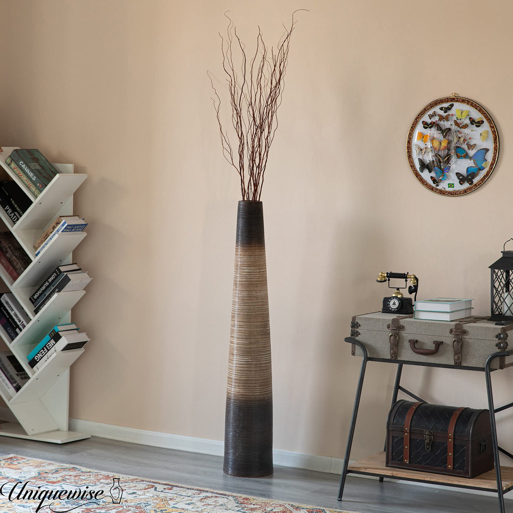 47-Inch Tall Handcrafted Brown Ceramic Floor Vase - Waterproof Cylinder-Shaped Freestanding Vase, Ideal for Tall Floral Arrangements and as a Standalone Piece
