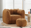 KEIKI Chenille Giant Bean Bag Sleeper Chair with Ottoman, Adults and Kids Lazy Floor Sofa Couch, High Resilient Foam Comfy Reading Chaise Lounge Recliner for Living Room Bedroom, Khaki