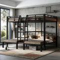 Bellemave Queen Over Twin & Twin Bunk Bed with Shelves, Metal Triple Bunk Beds with Safety Guardrails and Underbed Storage, Heavy-Duty 3 Bunk Beds for Kids, Teens, Adults, No Box Spring Needed, Black