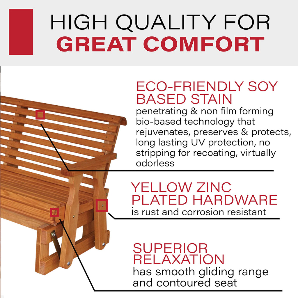 Amish Heavy Duty 800 Lb Roll Back Pressure Treated Porch Glider (4 Foot, Cedar Stain)