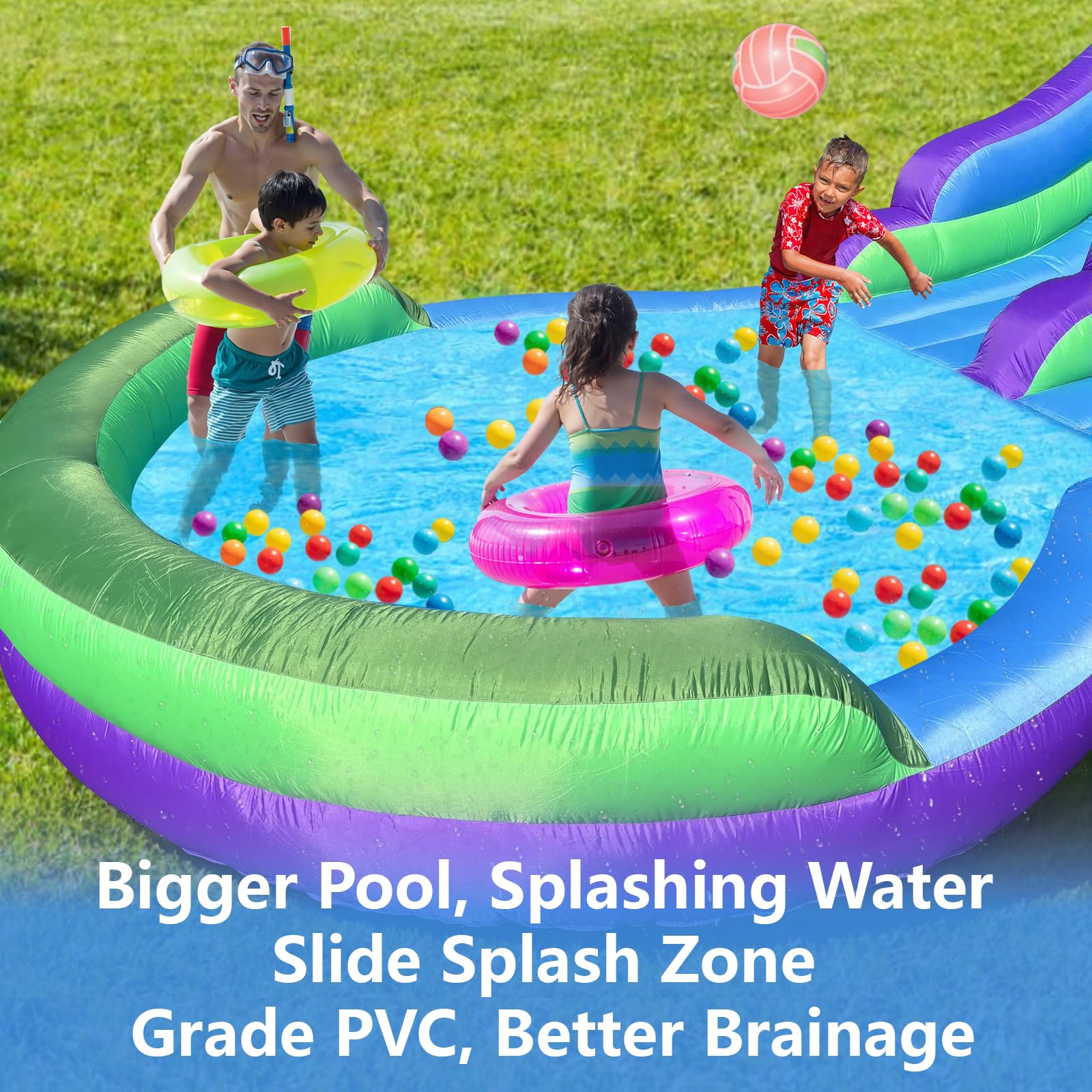 Inflatable Water Slide Backyard with Powerful Blower, Splash Pool & Spray Feature – Durable, Easy Setup, Fast Drainage, Summer Outdoor Water Park Fun for Kids & Adults (Rain Forest)