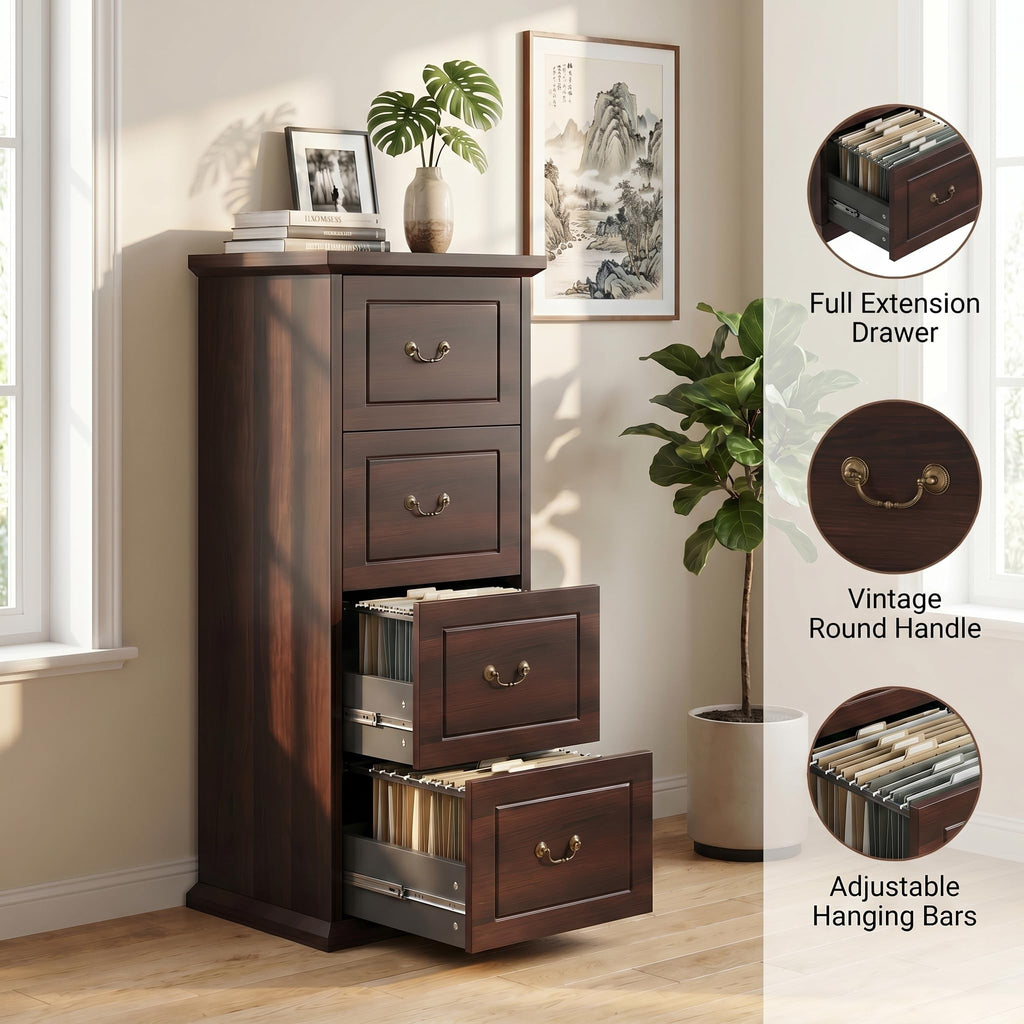 Tribesigns Wooden 4-Drawer File Cabinet with Adjustable Hanging Bar,Vertical File Cabinet for Letter/Legal/A4/F4 Size,Tall Filing Cabinet for Home Office,Walnut