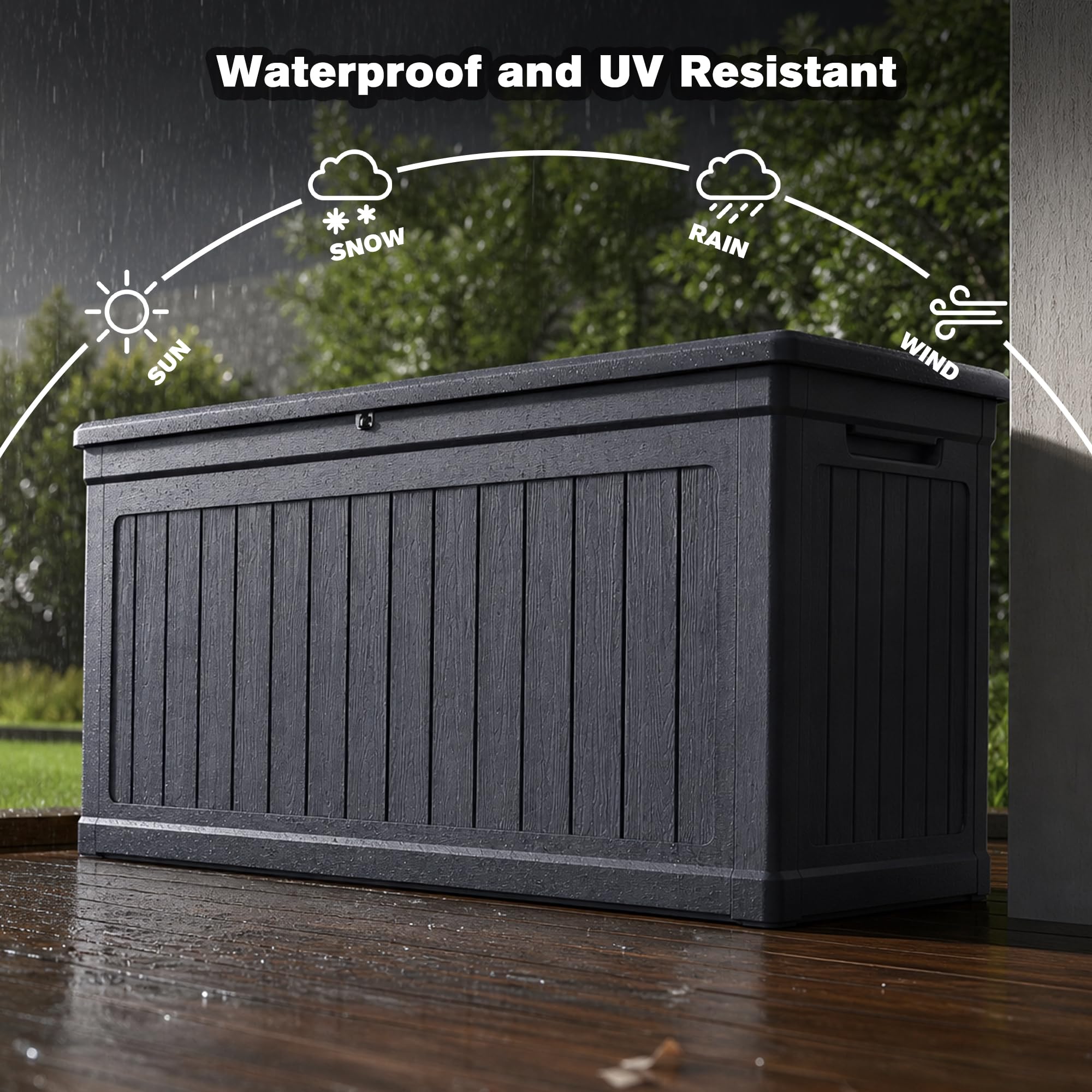 Seeheool 260 Gallon Large Outdoor Storage XXL Deck Box for Patio Furniture, Outdoor Cushions, Garden Tools and Sports/Pools Equipment, Waterproof Resin, Lockable, Black
