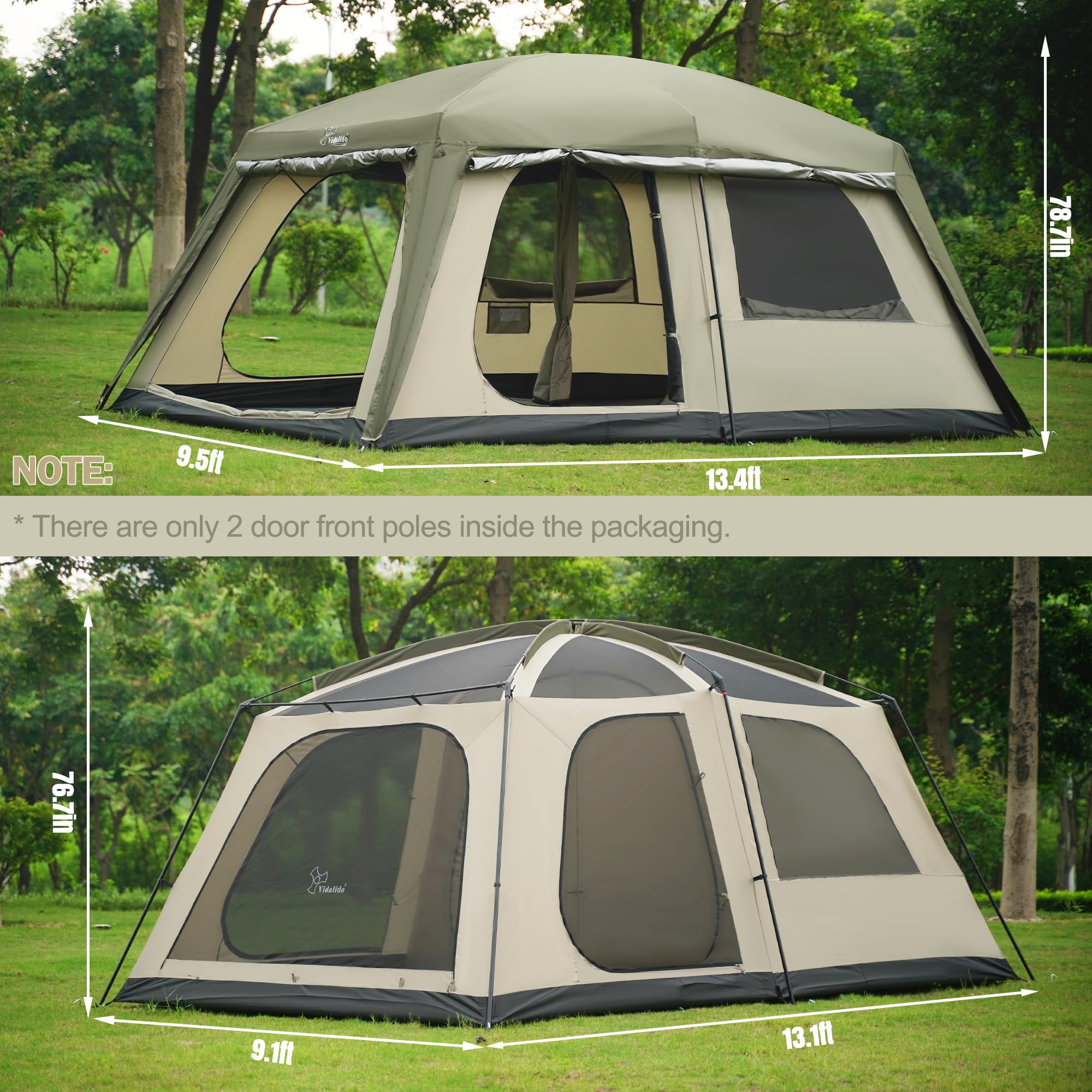 Vidalido 8-10 Person Camping Tent with 3 Door 2 Room Large Family Cabin Tents, Double Layer Waterproof Portable Glamping Tent, Big Tents for Outdoor Picnic Camping Hiking and Family Gathering