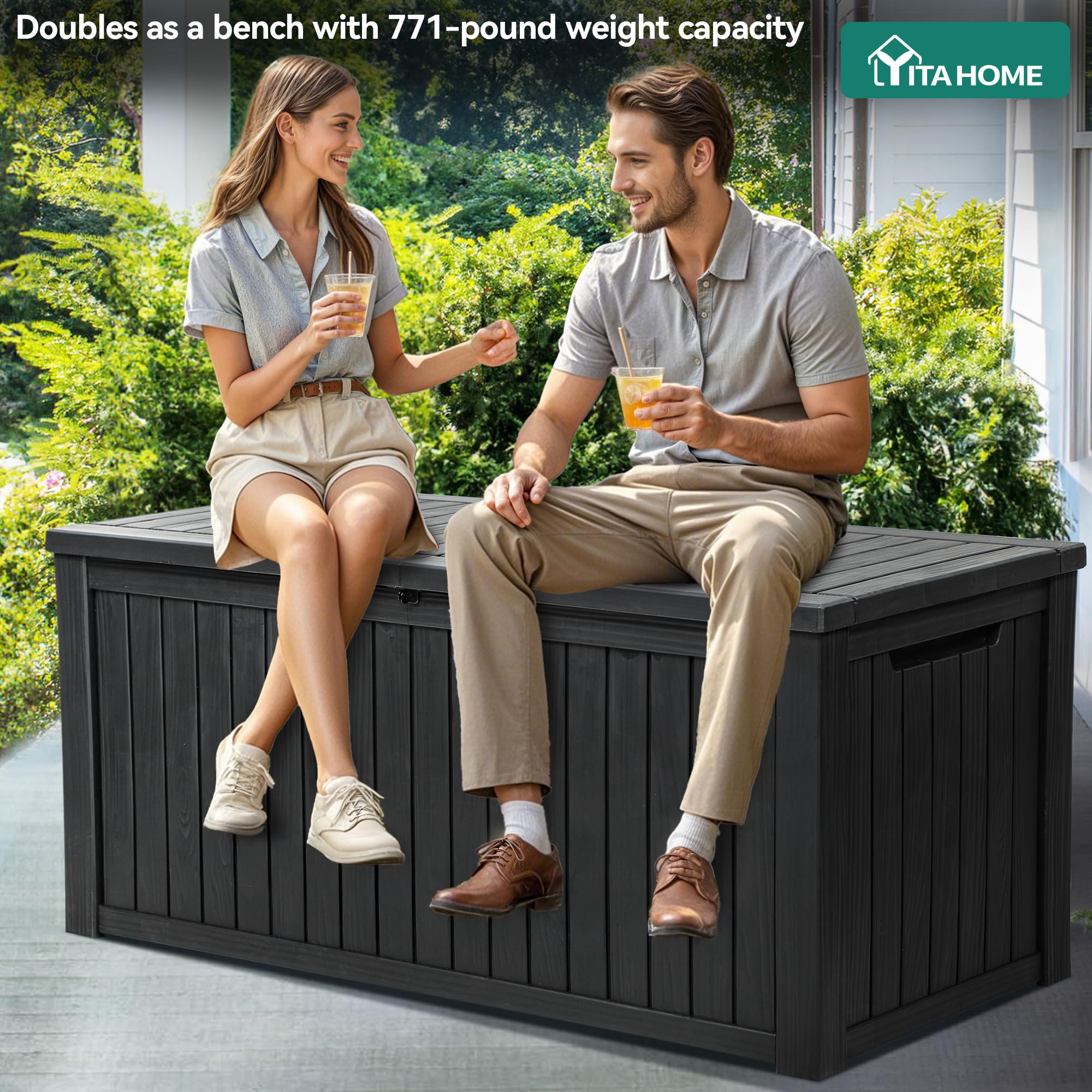 YITAHOME 220 Gallon XL Deck Box Large Outdoor Storage w/Divider for Patio Furniture,Outdoor Cushions, Garden Tools, Sports Equipment and Pool Supplies, Waterproof, Resin, Lockable, Black