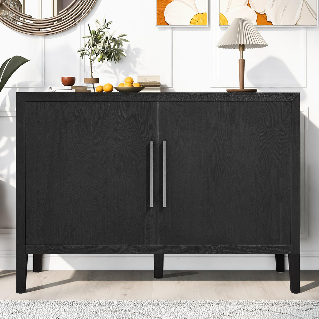 Merax Wood Farmhouse Buffet Sideboard with Metal Handles and 2 Doors, Coffee Bar Storge Cabinet Console Table for Living Room Bedroom Kitchen Hallway Black