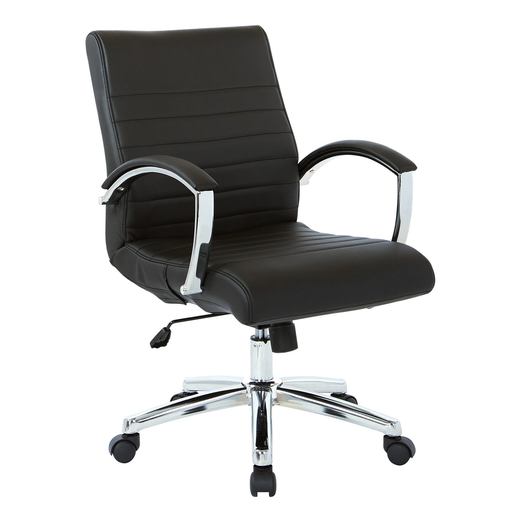 Office Star FL Series Executive Faux Leather Adjustable Office Chair with Built-in Lumbar Support, Low-Back, Black
