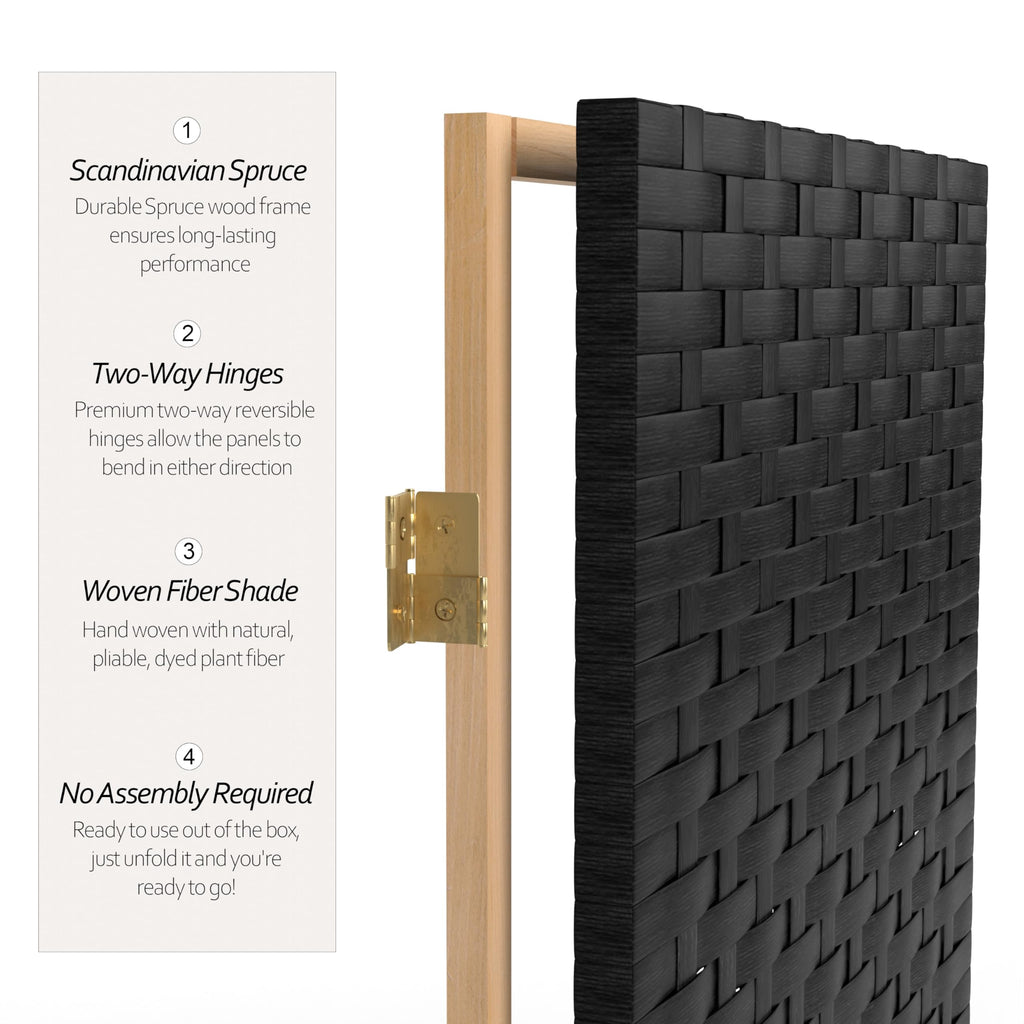 Red Lantern 3 ft. Short Woven Fiber Folding Screen - 8 Panel - Black