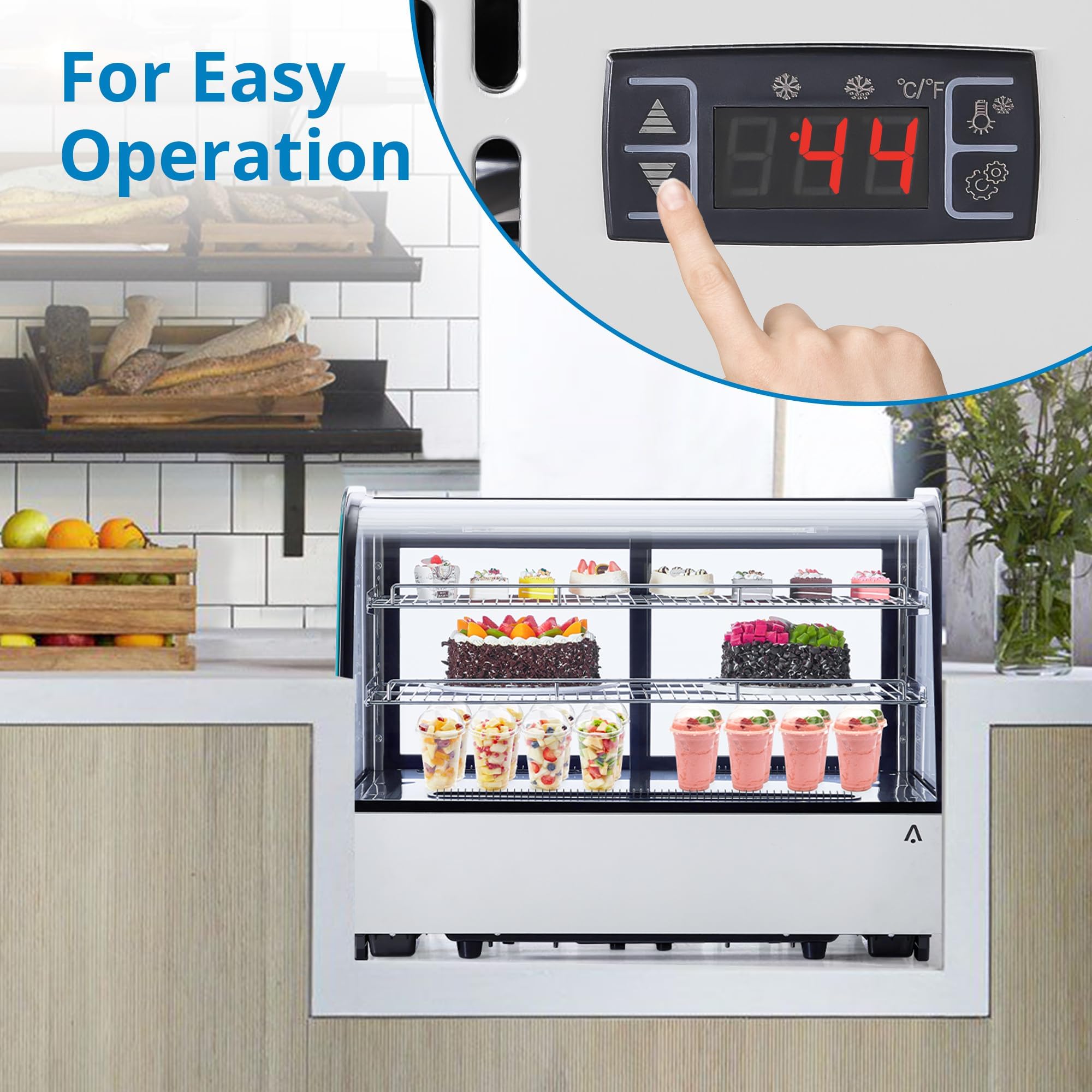 GarveeHome 4.6 Cu.Ft Countertop Display Refrigerator, Glass Door Pastry & Cake Display Case with LED, Double-Layered Glass, Adjustable Shelves, Commercial Bakery Cooler, 110V