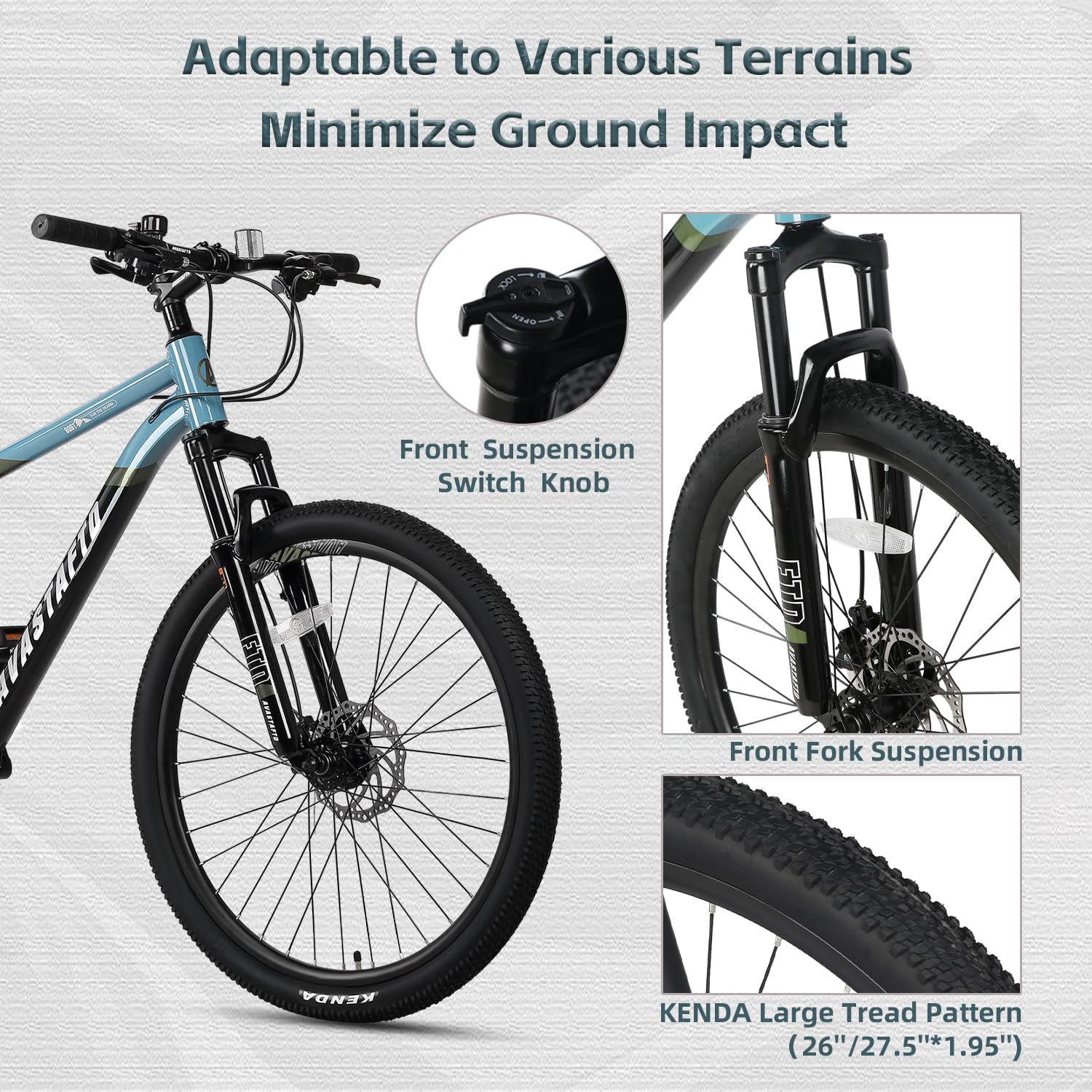 AVASTA 27.5-inch Mountain Bike for Man Male and Woman Female Adult with Lightweight Aluminum Alloy Frame and Dual Disc Brakes,Front Suspension,21-Speed Gear Shifters,Hidden Brake Cables,Blue