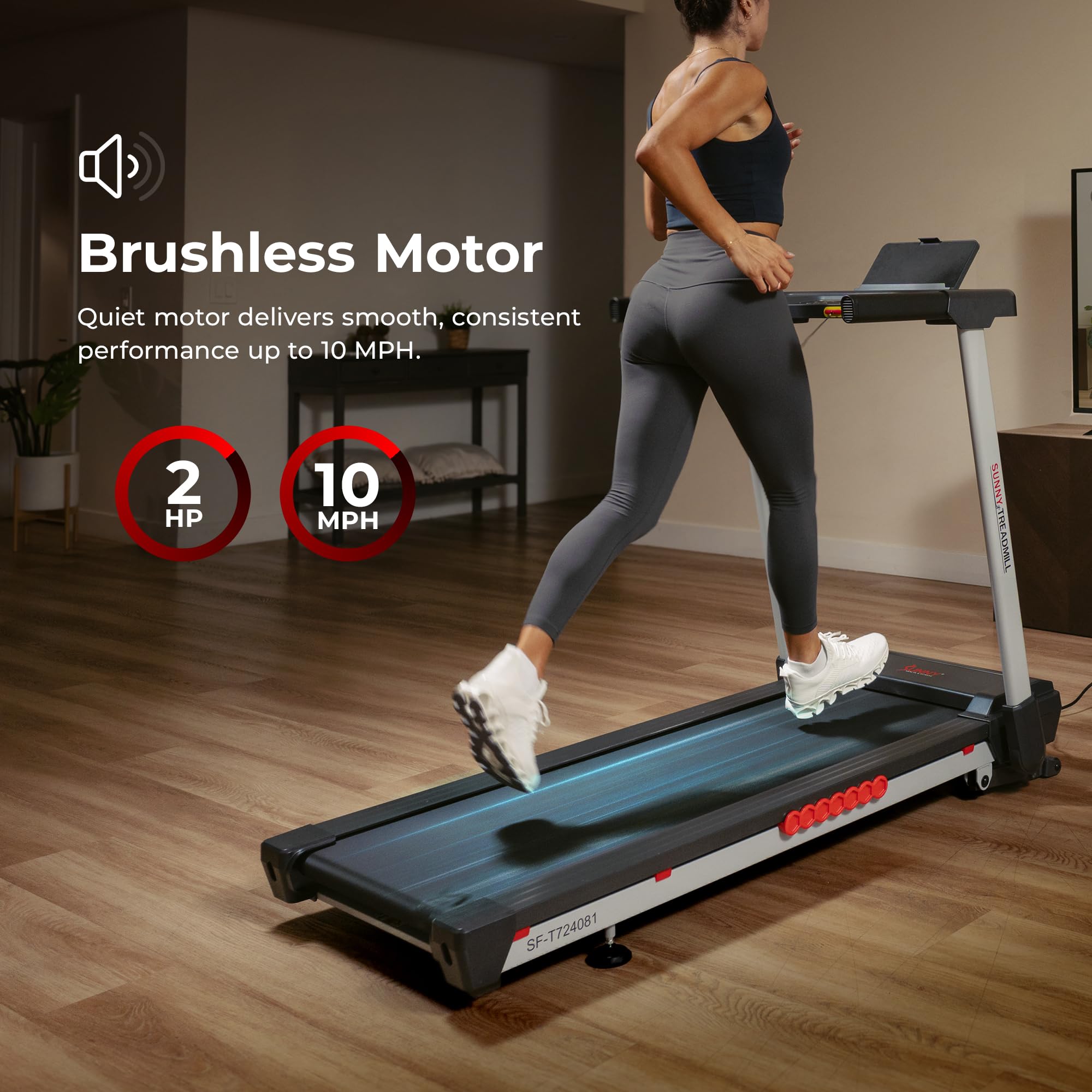 Sunny Health & Fitness Pace 500 Smart Wi-Fi Treadmill with 12-Level Auto Incline, 18" Running Belt, Quiet Brushless Motor, Digital Display, Bluetooth & SunnyFit App – SF-T724081