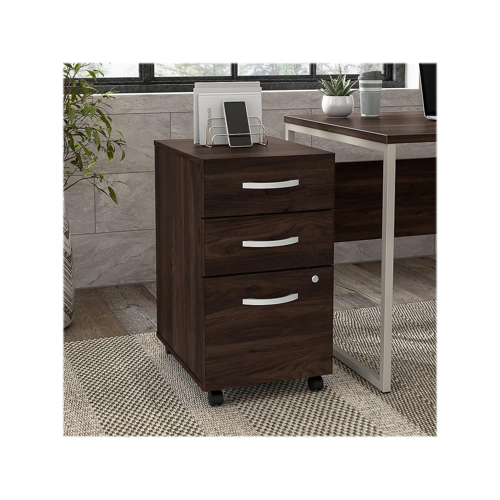 Bush Business Furniture Hybrid 3 Drawer Mobile File Cabinet-Assembled, Black Walnut