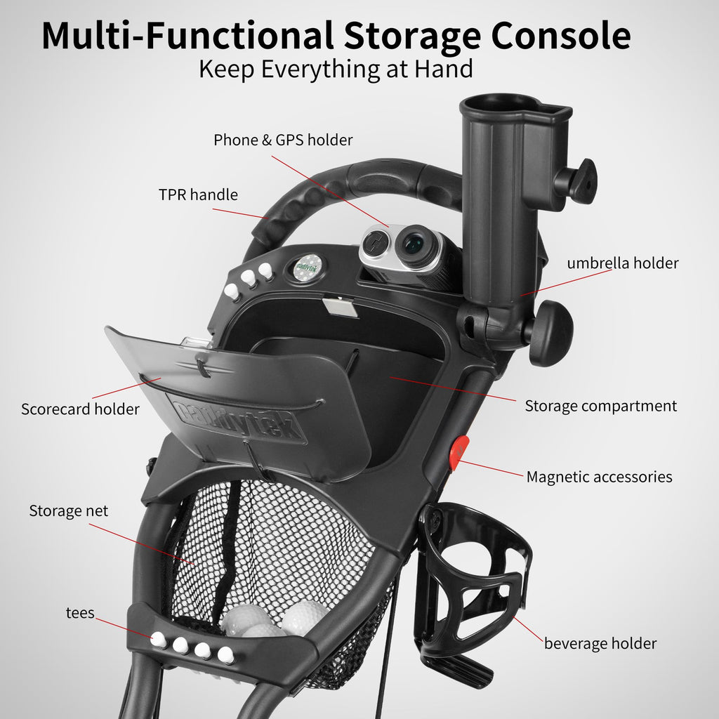 Caddytek CaddyLite One Swivel V8 Golf Push Cart - 3 Wheel Lightweight Folding Trolley with 360° Swivel Front Wheel, Cooler Basket, Umbrella and Drink Holder, Adjustable Handle