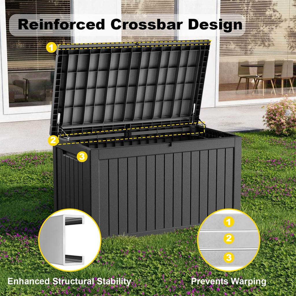 KFY 280 Gallon Large Outdoor Storage Box Waterproof, UV Resistant Resin Deck Box with Hydraulic Rod & Lockable Latch for Patio Furniture, Outside Storage Box for Garden Tools, Patio Cushions, Black